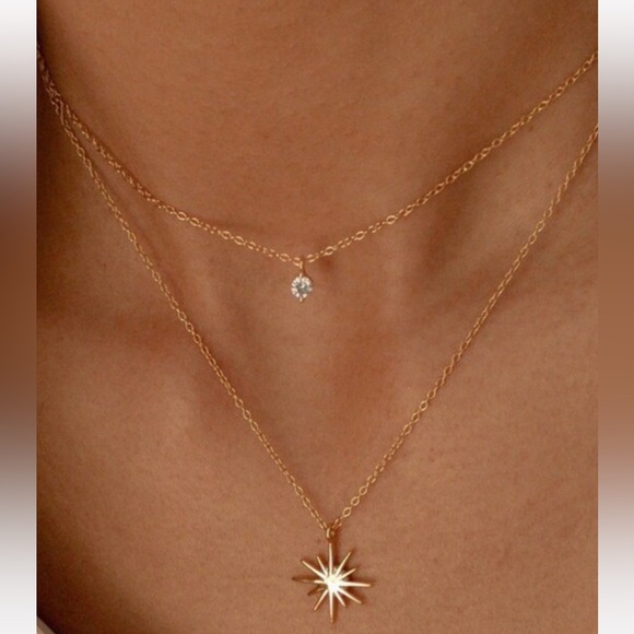 New 18K Gold Dipped Sunburst Layered Chain Necklace - Picture 1 of 3